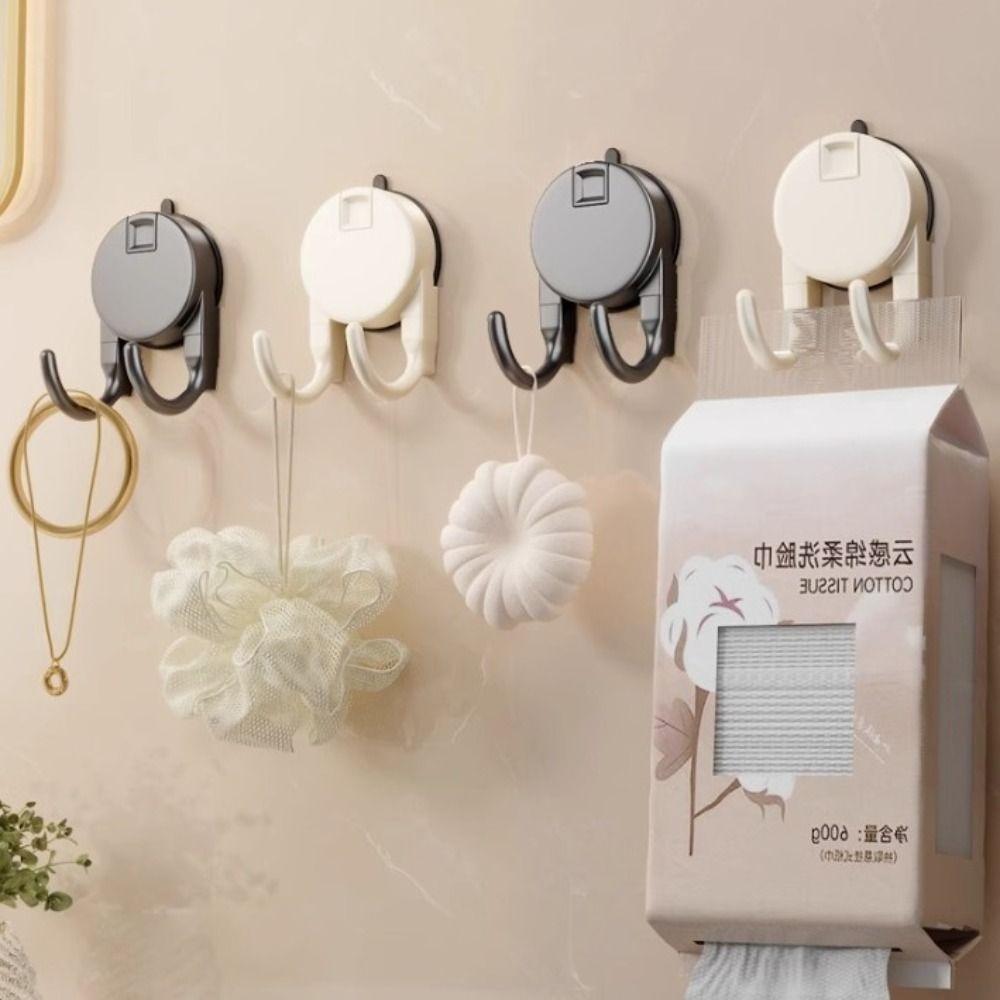 Press Type Suction Cup Double Hook Wall Organizer Door Back Clothes Hook Key Clothes Hook  Bathroom