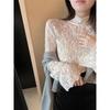 Plus Size Women's Lace Inner Shirt: Elegant Long Sleeve Mesh Top for Autumn/Winter