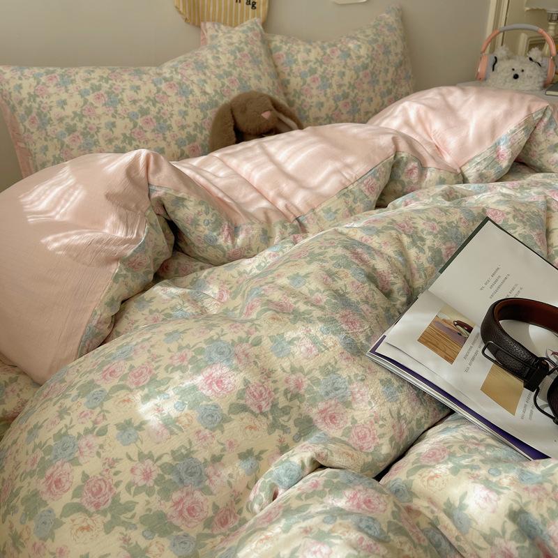 A-Typ Doppelgarn Vierteiliges Heimtextil Bettwäscheset Cartoon Bettlaken Bettbezug Studentenwohnheim Dreiteiliges Bettwäscheset