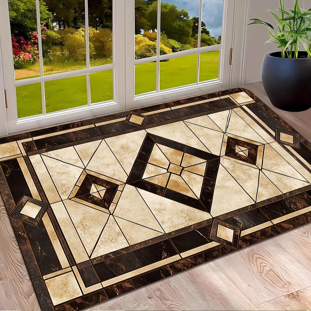 Elegant Geometric Pattern Kitchen Mat, Colorful Non-Slip Indoor Carpet, Decorative Floor Rug for Bathroom Bedroom Home Decor
