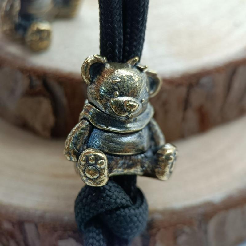 Cute Sitting Bear Brass Knife Bead EDC DIY Woven Bracelet Lanyard Pendants Keychain Accessories Hangings Trinkets