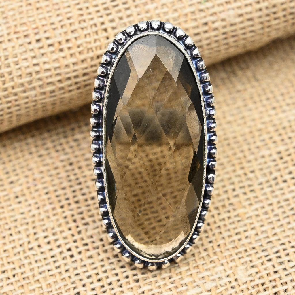 Joyería hecha a mano del anillo de la plata esterlina 925 de la piedra preciosa del topacio ahumado para el amor