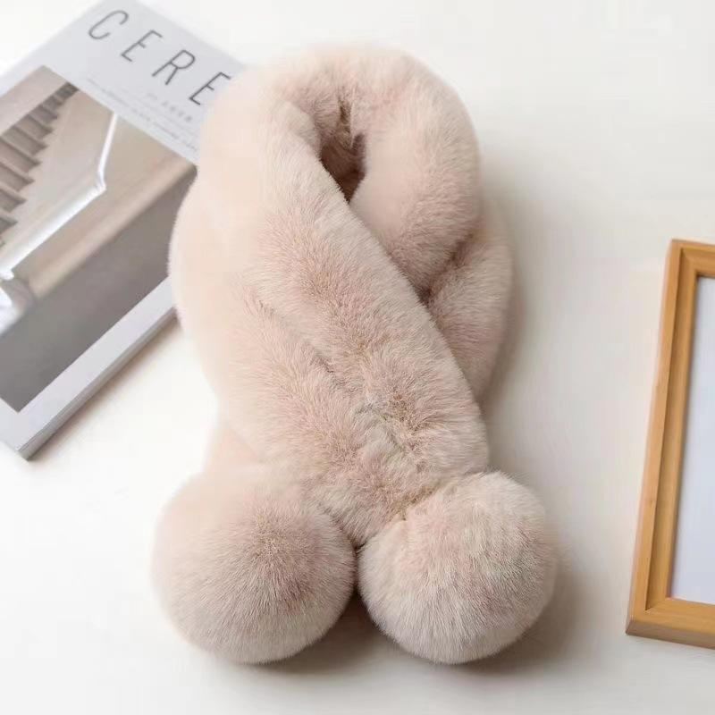 Bufanda de piel de conejo, bufanda con cuello de piel, calidez para otoño e invierno de mujer, versión coreana de bufanda de felpa gruesa versátil de tres tubos, bufanda