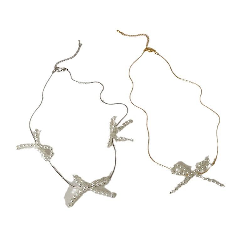 French Retro Niche Pearl Bow Necklace Female Design Sense Personality Sweet Versatile Temperament Neck Chain Collarbone Chain