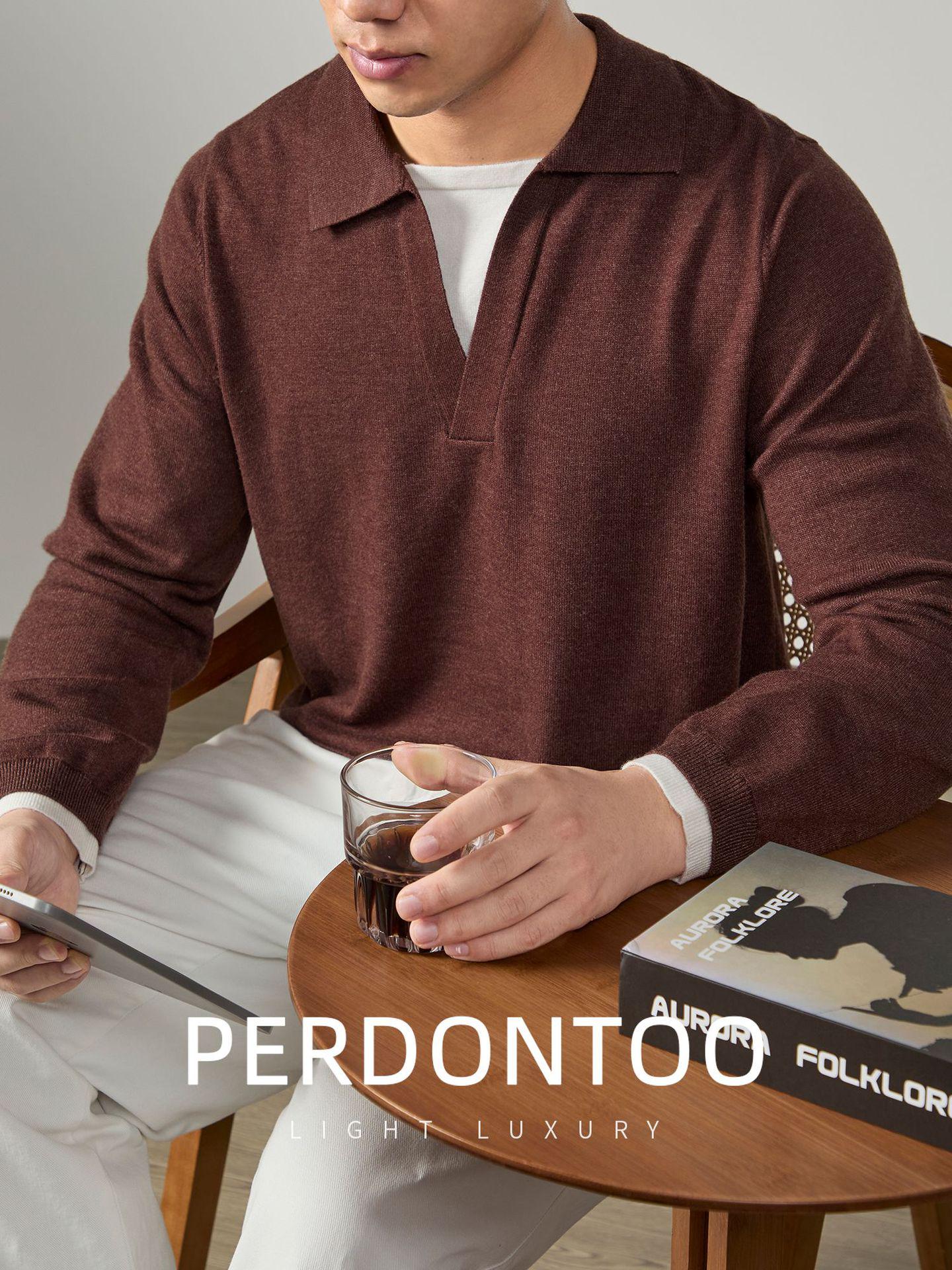 

Men s Soft and Warm Contrasting Color Knit Sweater with Lapel - Mature and Sophisticated Style for Autumn/Winter 2025 2XL коричневий