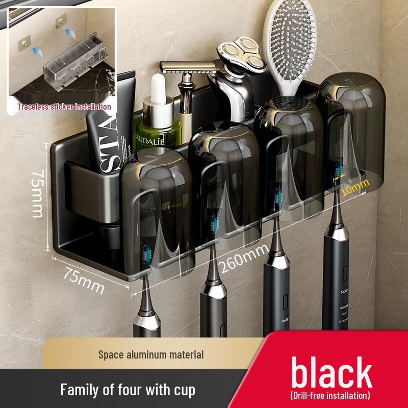 Wall-Mounted Punch-Free Toothbrush and Mouthwash Holder Set