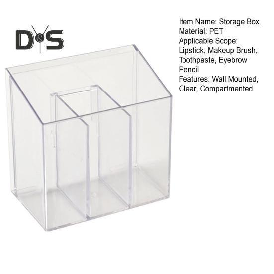 Make-up-Pinselhalter, transparente Aufbewahrungsbox zur Wandmontage mit Klebehaken, unterteilter Kosmetik-Organizer für Badezimmer und Schlafzimmer