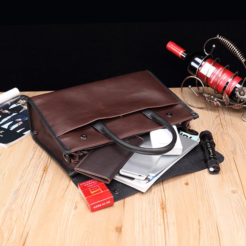 Crazy Horse Leather Men's Bag Retro Briefcase Business Men's Handbag Horizontal One-shoulder Diagonal Computer Bag