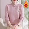 Mom's Red Winter Sweater - Velvet-Thickened Base Layer for Weddings, Mother-in-Law Approved, Zodiac Year Style for Middle-Aged & Elderly Women
