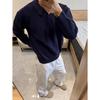Men's Dark Blue Half-Zip Knit Sweater - Winter, Clean Fit, Versatile Casual Top