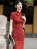 2025 Red Retro Slim Fit Qipao for Young Women - Short Sleeve Chinese Style Spring/Summer Dress