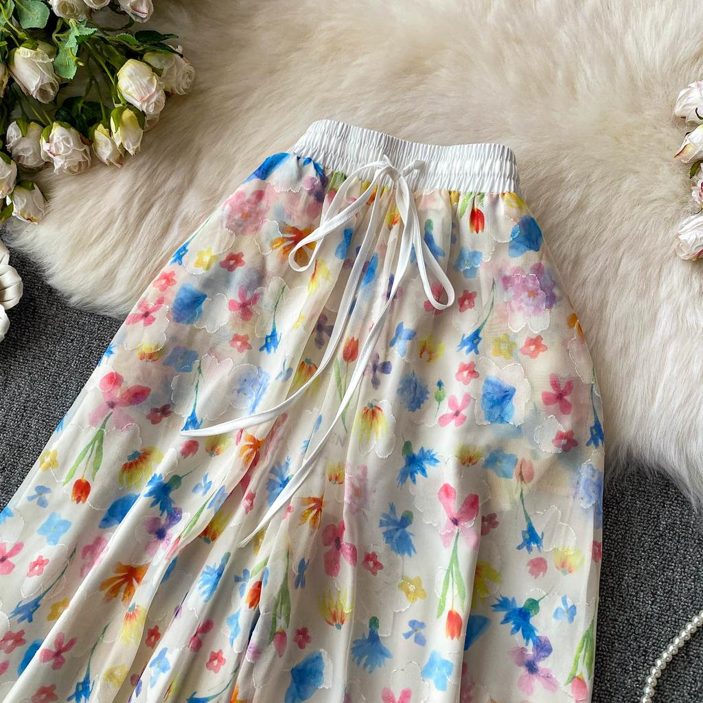 Summer Women Print Lace-up Ankle Length Bud Pants with Pocket