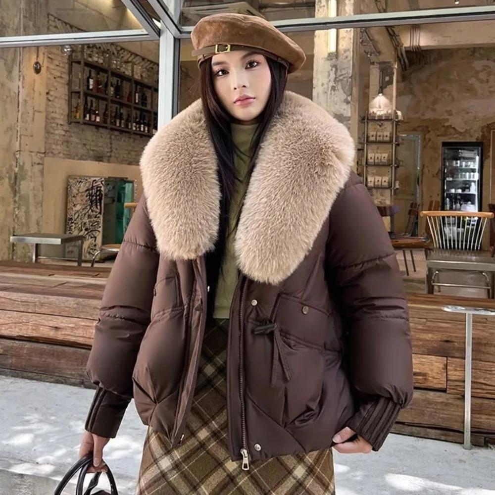 Veste d'hiver épaisse en coton avec grand col en fourrure pour femme, manteau ample type pain, manteau en coton pour femme, vêtements d'extérieur d'hiver