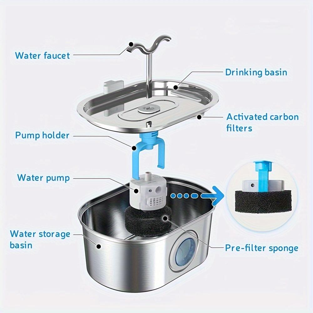 108oz/3.2L Cat Water Stainless Steel Pets Dispenser With LED Light Silent Pump Automatic Fountain For Cat Dog Drinking Bowl