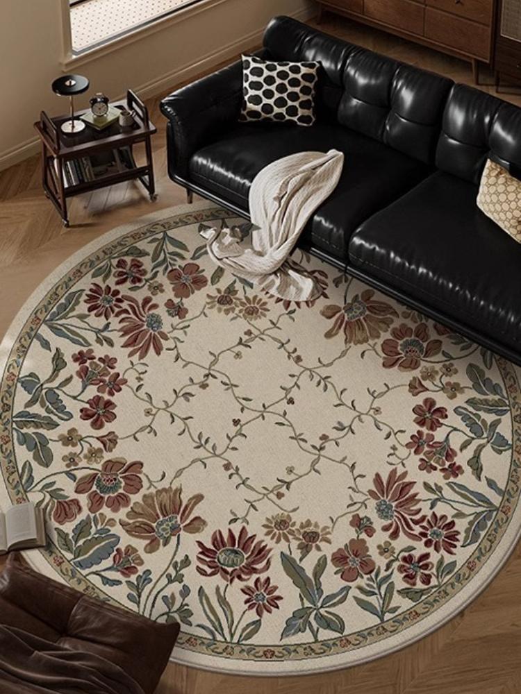 

Round Living Room Carpet Retro Light Luxury Fashion Bedroom Rug Large Area Floral Print Sofa Coffee Table Mats Alfombra Tapis 50x80cm (19x31inch)