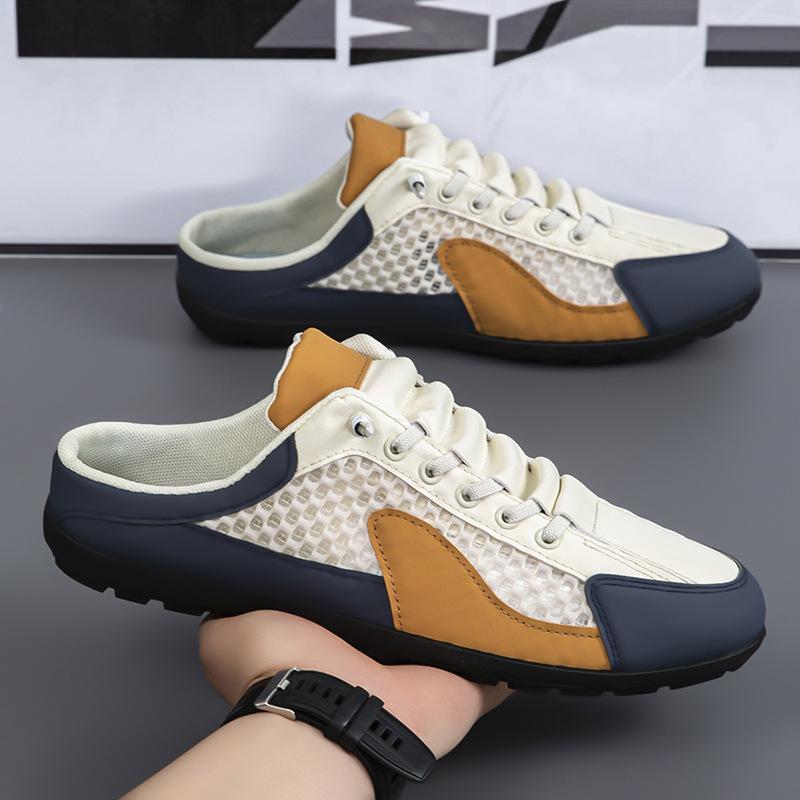 Fashion Net Shoes Bag Head Half Tray Large Size Shoes Men's 2025 Summer New Mesh Breathable One Pedal Lazy Shoes