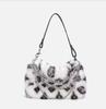 Leopard Print Winter Shoulder Bags for Women Furry Underarm Bag Chain Plush Animal Pattern Evening Totes Purse Crossbody Bag