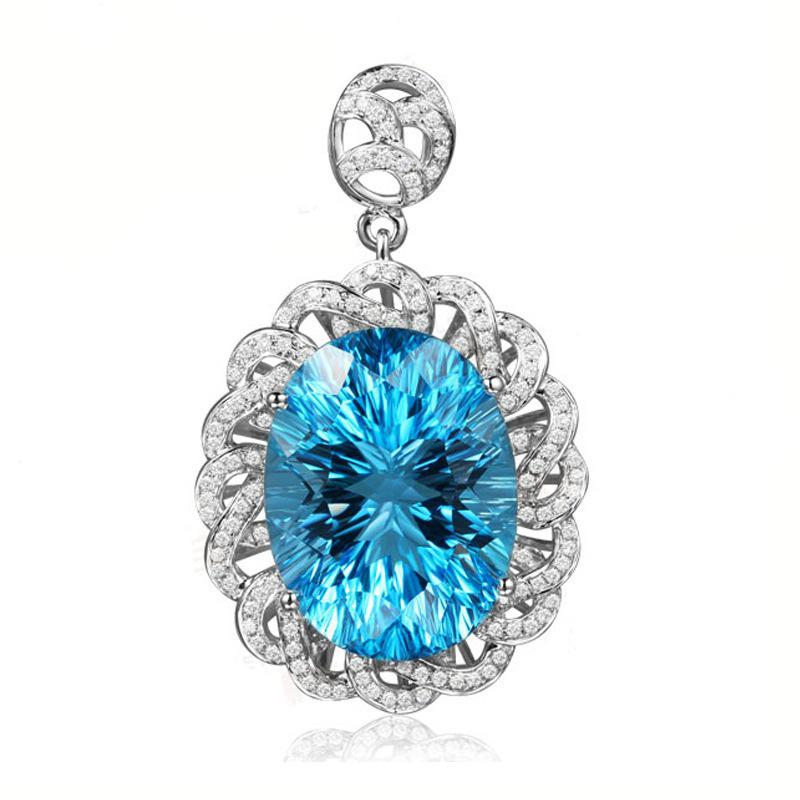 Luxury European-American Sapphire Zircon Pendant Necklace for Women