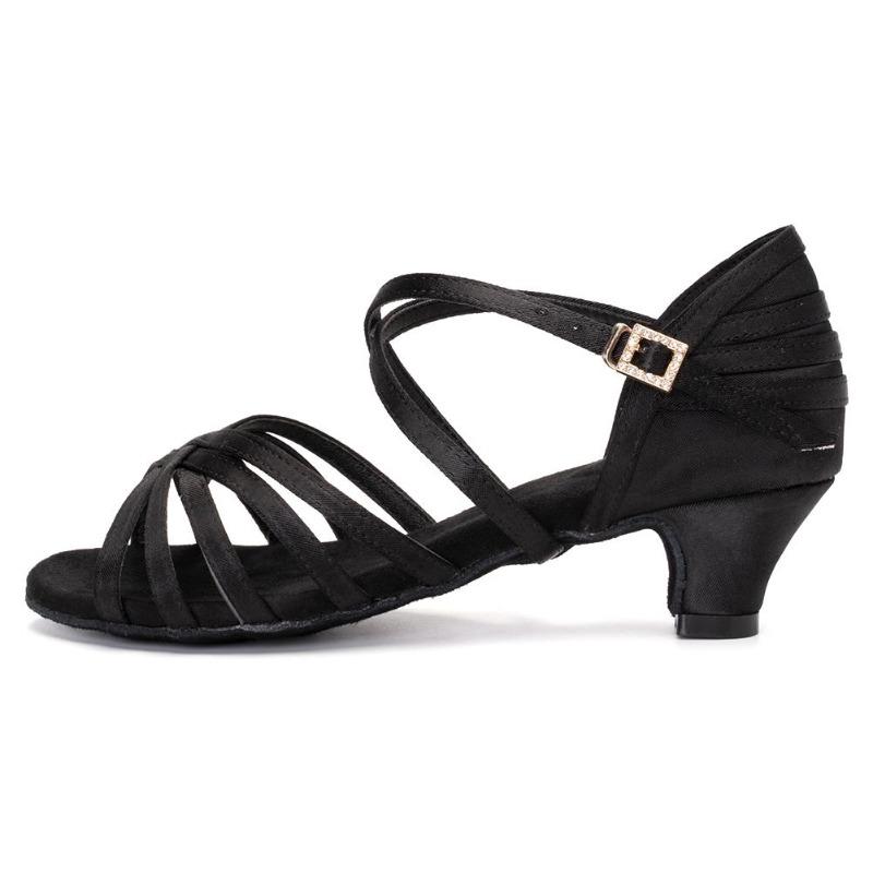 Chaussures de Danse Latine Peep Toe Femmes Filles Enfants Semelle Souple Salsa Fête Salle de Bal Chaussures de Danse Standard à Talons 4CM