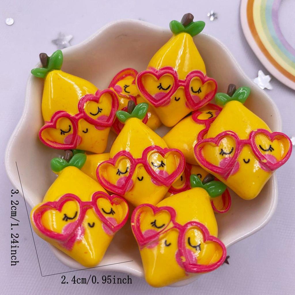 Resin Kawaii Colorful Cool Glasses Cartoon Fruit Ice Cream Avocado Watermelon Flatback DIY Figurine 10PCS Scrapbook Decor Crafts