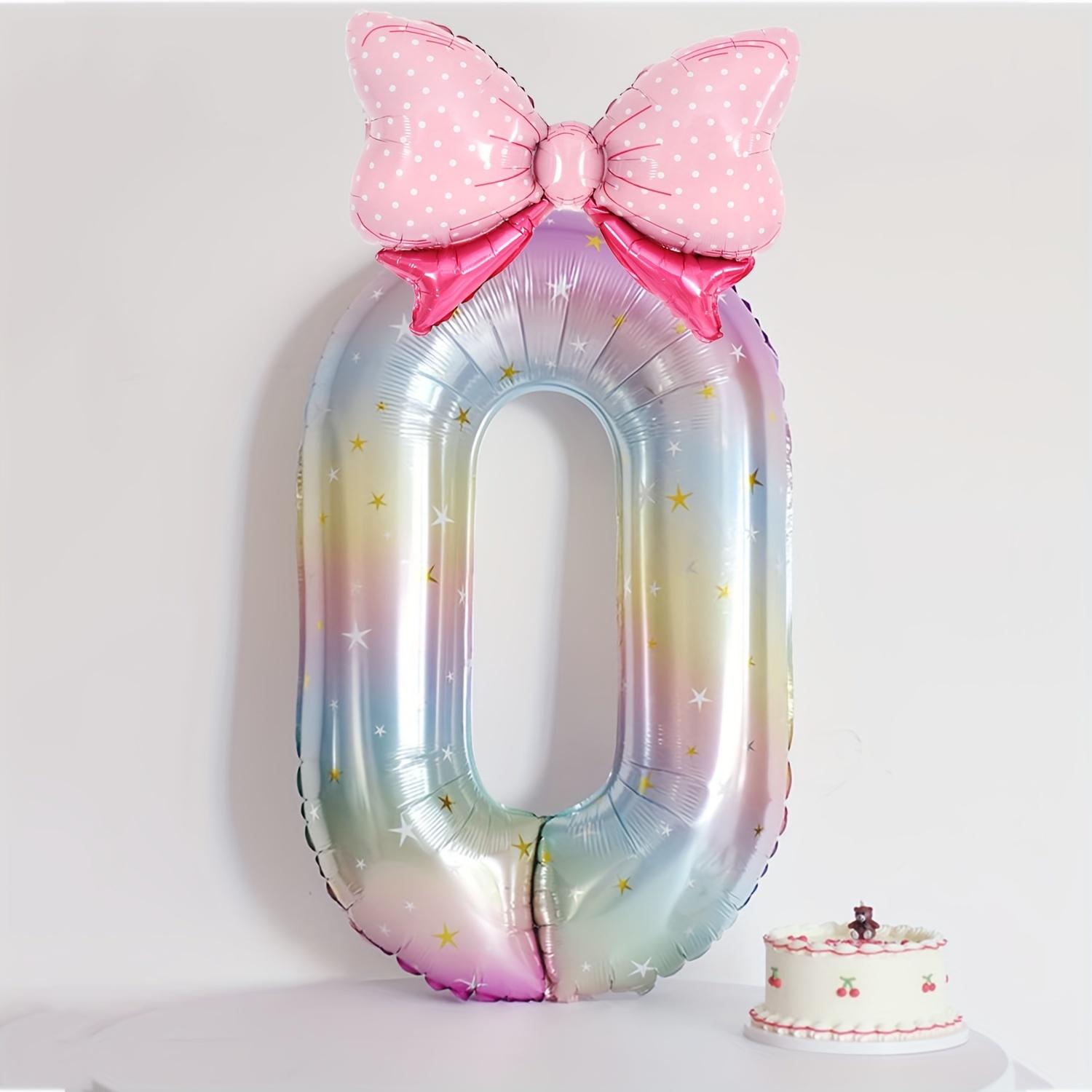 

40-дюймовый воздушный шар «Звезда радуги» с градиентом 0-9, набор розовых бантов, в комплекте с клеем — идеально подходит для вечеринок по случаю дня рождения и украшений