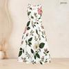 Women Plus Size Round Neck Sleeveless White Blue Floral Printed Dress Tie Waist A Line Flared Dress