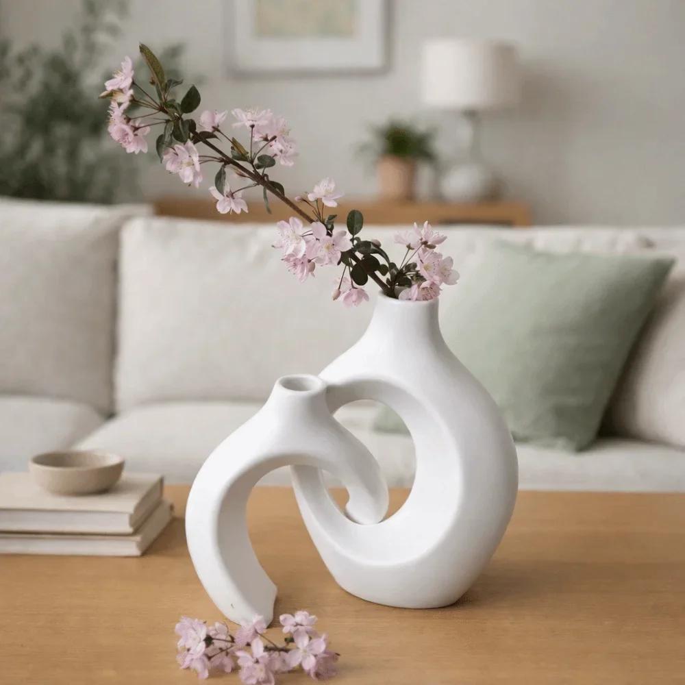 Top Quality Home Decor Minimalist Imitation Ceramic Vase Modern Removable Hollow Nordic Vase Plastic Vase Set Bedhead