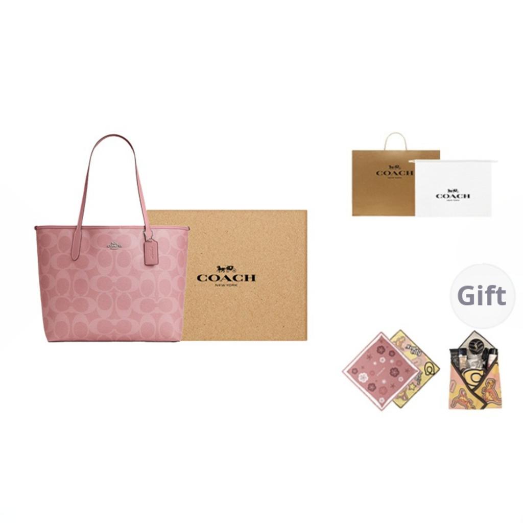 Coach City 33 Double C Monogram Tote Bag Women Tote Bags Pink CAL49-SVDP