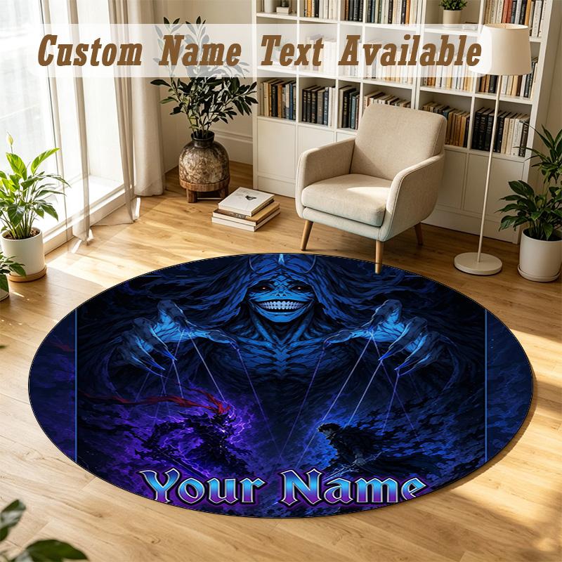 Round Rug Custom NameSolo Leveling Pattern Non Slip Carpet Home Floor Decor
