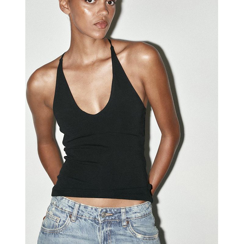 Summer New Product Women's Clothes French Style Design Back Belt Decoration Halterneck Collar Light Mature Wind Tops 4174385