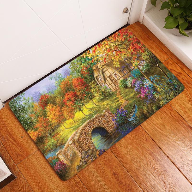 Carpet Door Mat Indoor Floor Mat Non-slip Rug Retro Oil Painting Printing Kitchen Entrance Door Mat