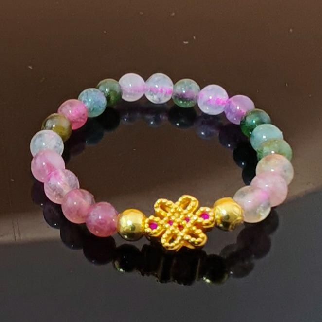 Natural Crystal Tourmaline Cat Paw Lucky Ring with Elastic Beaded Band