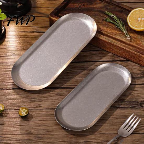 Portable Camping Plate Stainless Steel Serving Tray Retro Japanese Style Oval Dessert for Anti-grease Rustic Towel Holder Dish Home Kitchen Heavy Duty