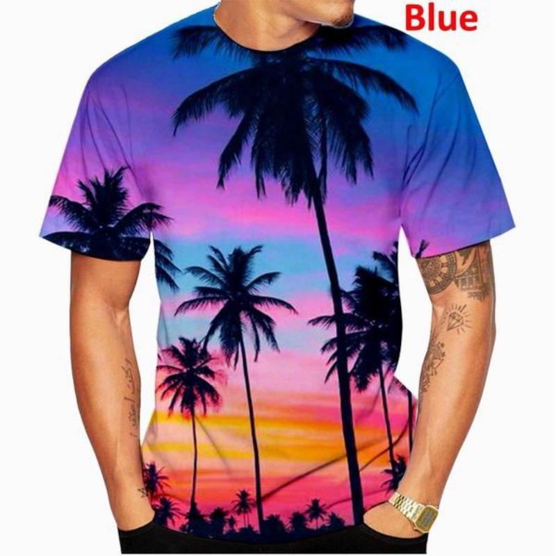 Men's Summer Printed Shirt Palm Motif Short Sleeve Loose Breathable Summer Holiday Beach Hawaiian Tees Tops