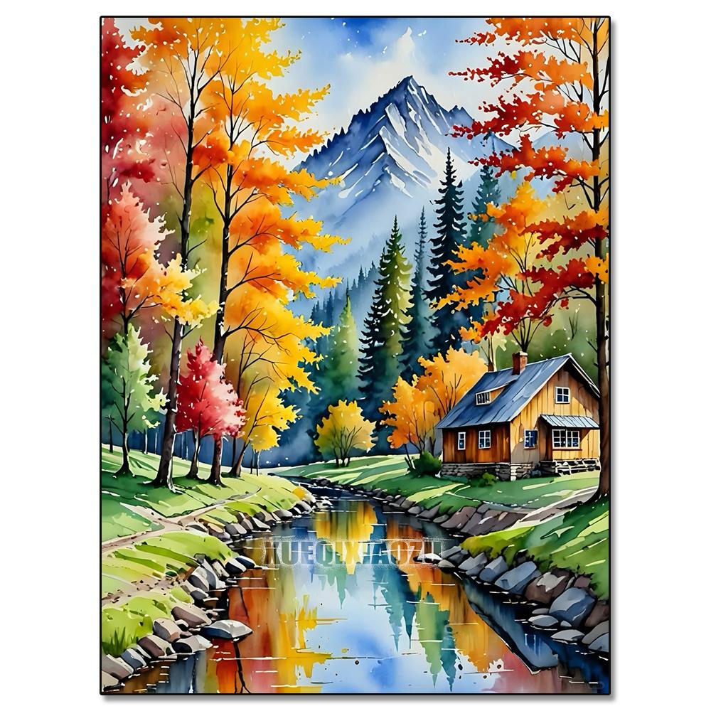 Akvarelllandskap Växtserie Diamantkonstmålning Dekoration Segelbåt Diy Full Strassmosaik Korsstygnsats Gåva