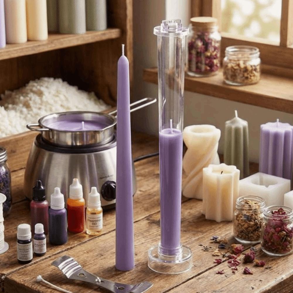 Plastic Long Pole Candle Mold Handmade DIY Craft Taper Candle Mold Transparent with Base DIY Candle Mould Valentine's Day