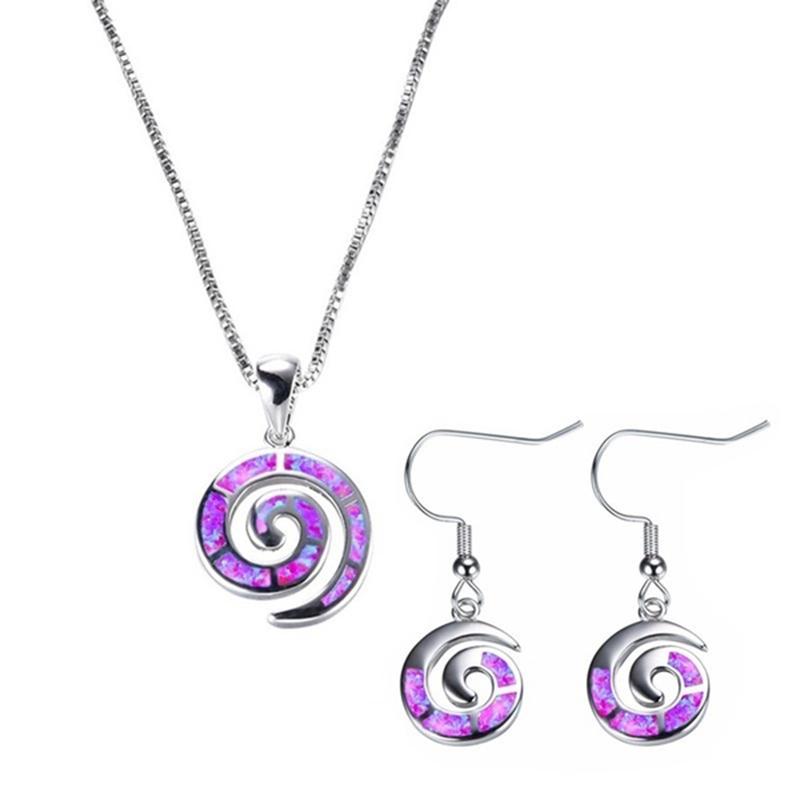 Imitation Blue Fire Opal Cute Animal Spiral Pendant Necklace Earrings Accessories Set For Women Wedding Party Jewelry