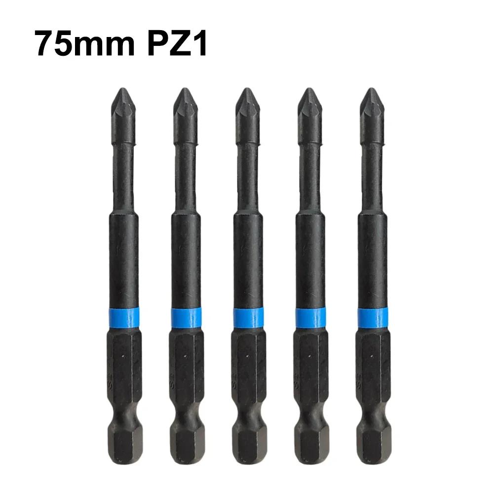 

5pcs PZ1 PZ2 PZ3 Screwdriver Bits 75mm Pozidriv Set 1/4 Inch Hex Shank Magnetic Alloy Steel Driver Bit Hand Tool Accessories