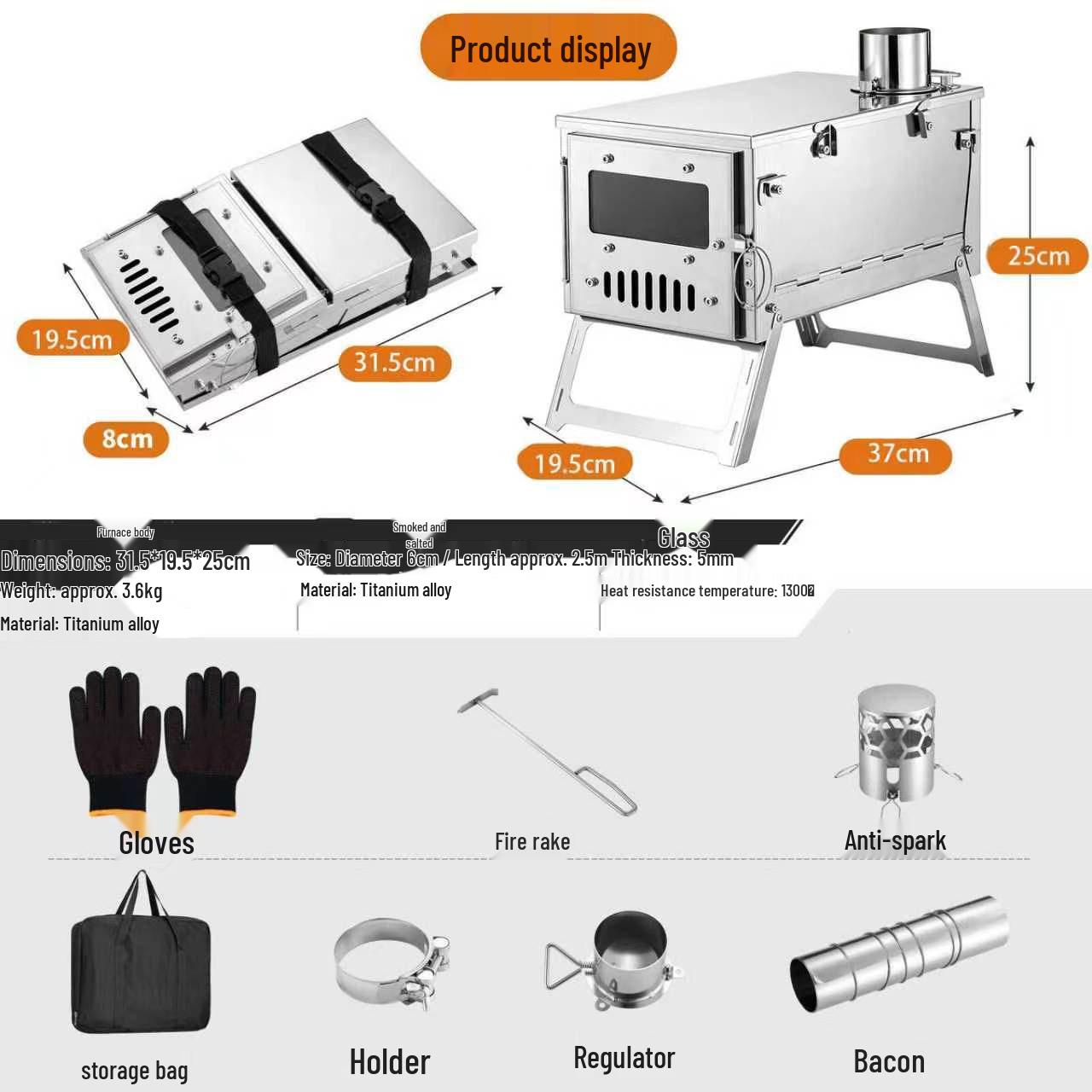 Lightweight Titanium Alloy Folding Stove for Outdoor Tent Heating and Hiking