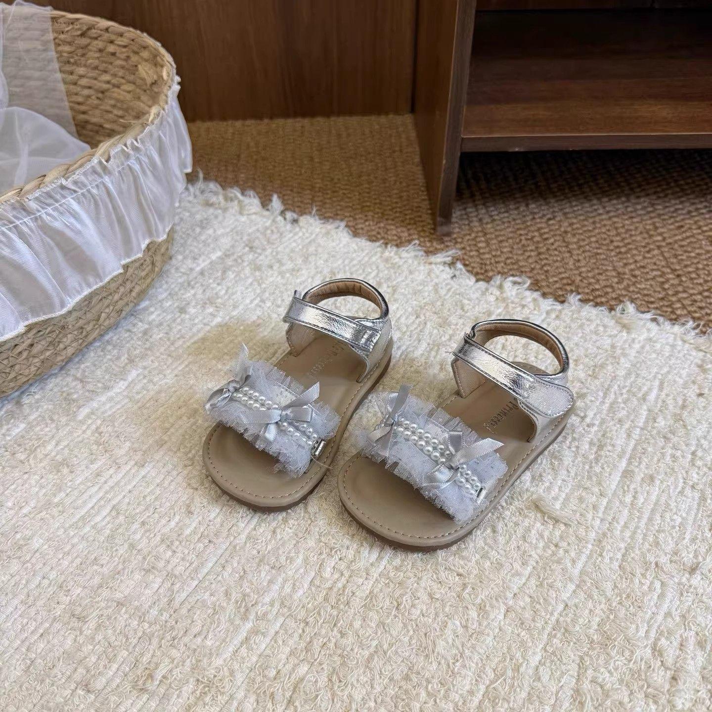 2026 Princess Style Lace & Pearl Rhinestone Sandals - Soft Sole Open Toe for Little Girls Select Inner Length Add 0.5cm to Foot Length