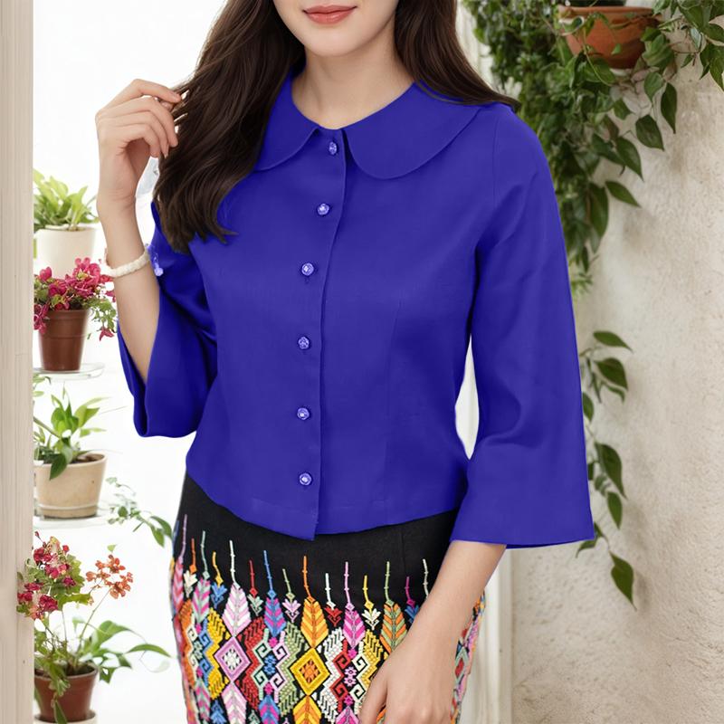 ZANZEA Women Doll Collar Loose Casual 3/4 Sleeve Blouse