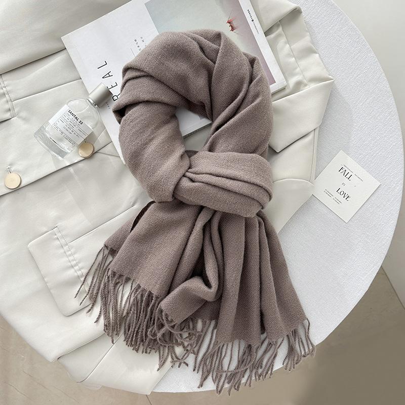 Scarf autumn and winter atmosphere solid color imitation cashmere women's temperament literary niche soft waxy warm fringed scarf shawl