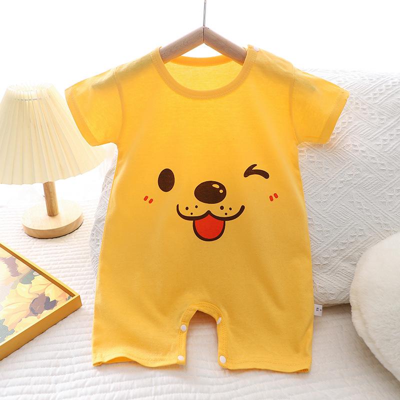 2026 Summer Kids O-Neck Short Sleeve Pajama-Rompers Baby Spring Short Crawling Clothes Cartoon Cotton Jumpsuit for Girl Boy