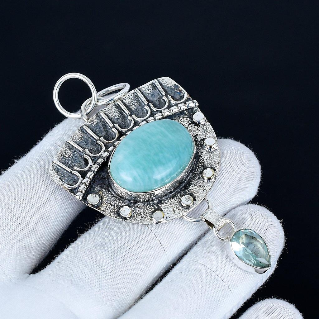 Amazonite Pendant, 925 Sterling Silver Handmade Jewelry, Aquamarine Silver Pendant, Party Wear Jewelry For Women's, Pendant Wadding Gift