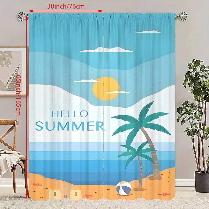 2 szt. - Zasłona z nadrukiem krajobrazu Błękitnego Oceanu - Materiał poliestrowy - odpowiednia do sypialni, salonu, gabinetu, przestrzeni prywatnej