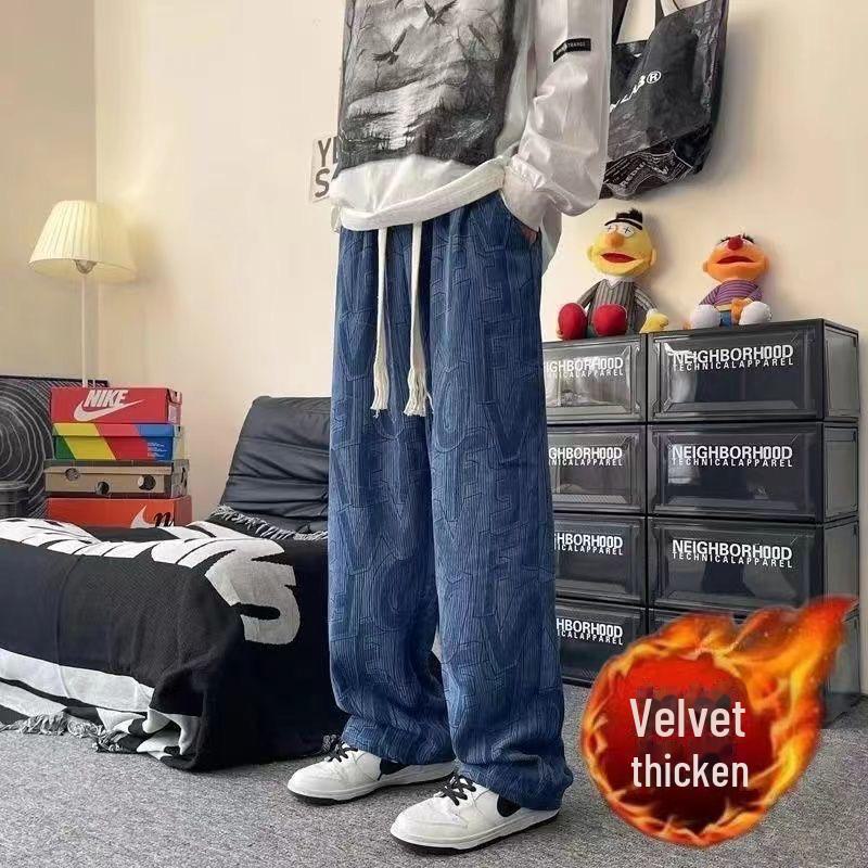 Herren Kordhose mit Allover-Print, weitem Bein - Trendiger Casual Hong Kong Stil