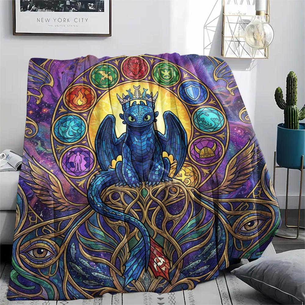 Toothless Night Fury Flannel Blanket Warm Style Print Comfortable for Home Picnic Sofa Chair Bedroom Use.-TING