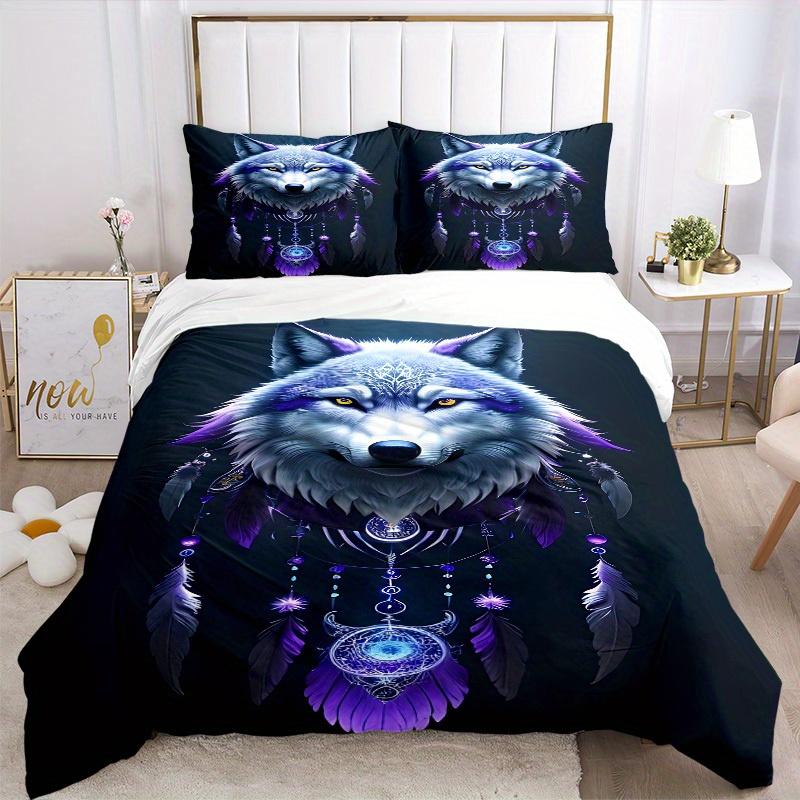 3pcs set Wolf Dreamcatcher 1 Quilt Cover + 2 Pillowcases, All Seasons Bedroom Setting, Perfect for Home and Dorm Decor a159