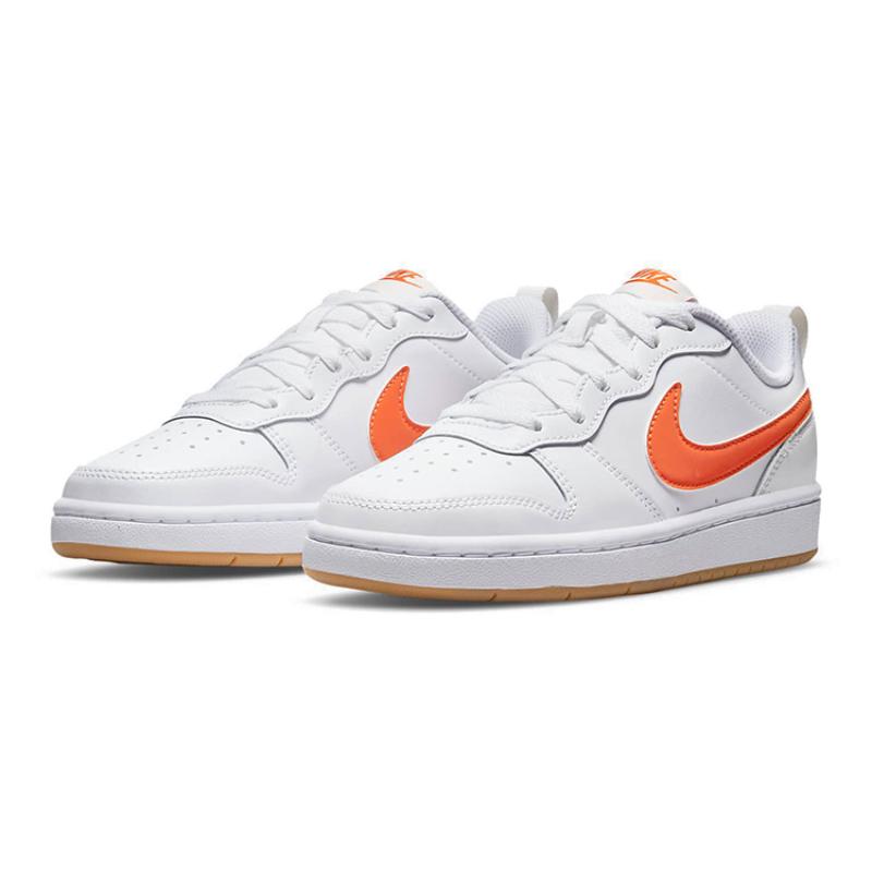 Nike Court Borough 2 Low 2 Rutschfest Leichte Dämpfung Niedrig geschnitten Kinder Skateboard Schuhe Weiß Orange Sneaker BQ5448-114