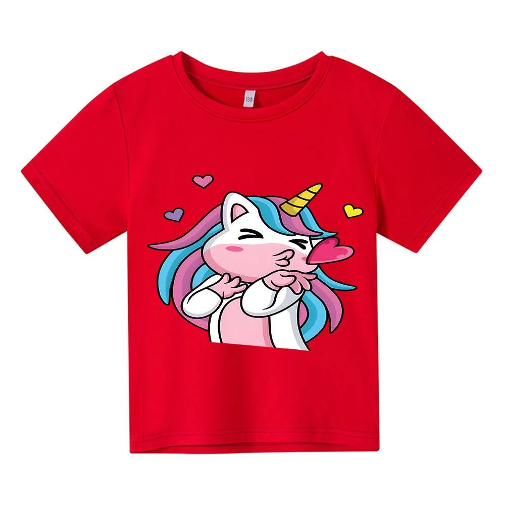 2026 New Unicorn Summer Print T-shirt Cartoon 100%Cotton T-shirt Round Neck Short-sleeved Tops Boys Girls Clothes Y2k One Piece